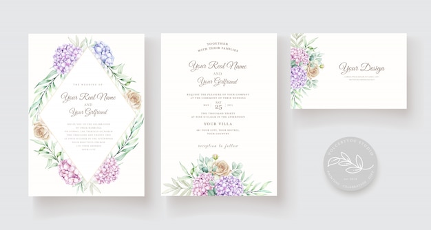 hand drawn watercolor floral invitation card template