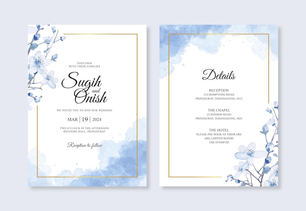 Hand drawn watercolor floral for wedding invitation template