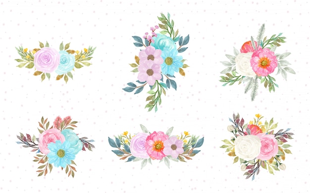 hand drawn watercolor flower bouquet collection