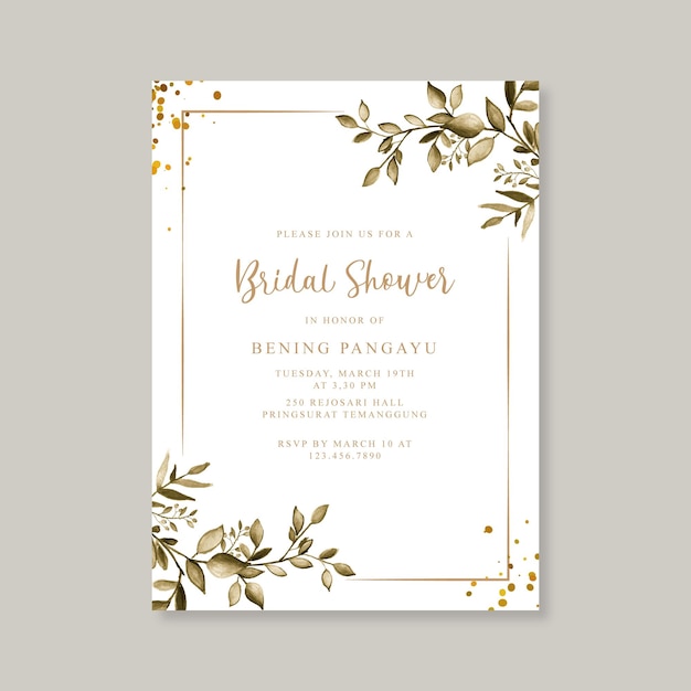 Hand drawn watercolor leaves for bridal shower template