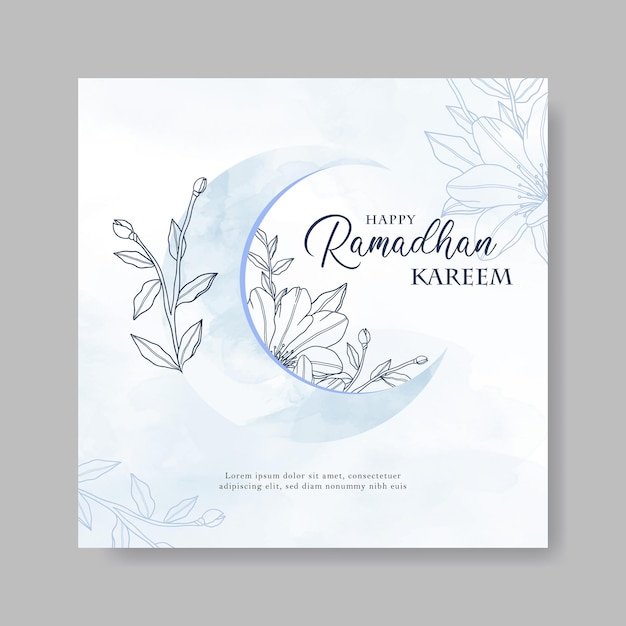 Hand Drawn Watercolor Ramadhan Kareem Greeting Card Template