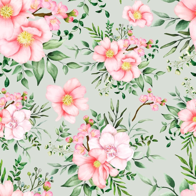 Hand drawn watercolor romantic floral seamless pattern