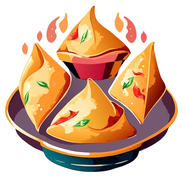 Vector hand drawn watercolor samosa delicious food set