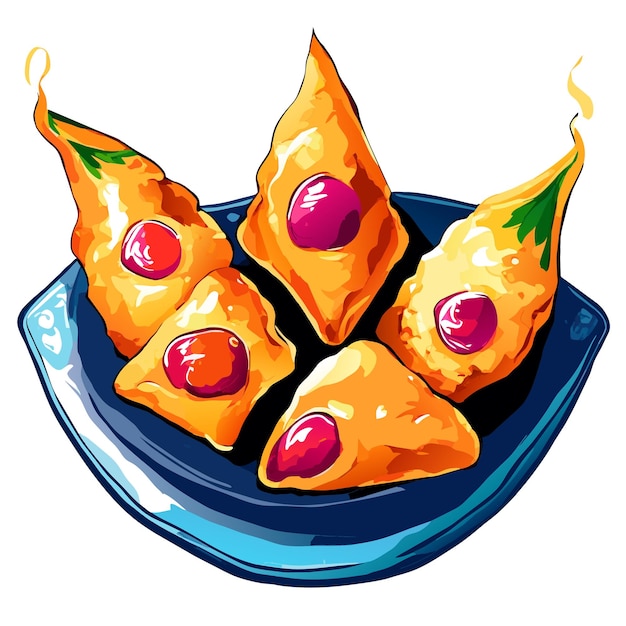 Vector hand drawn watercolor samosa delicious food set