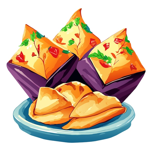 Vector hand drawn watercolor samosa delicious food set