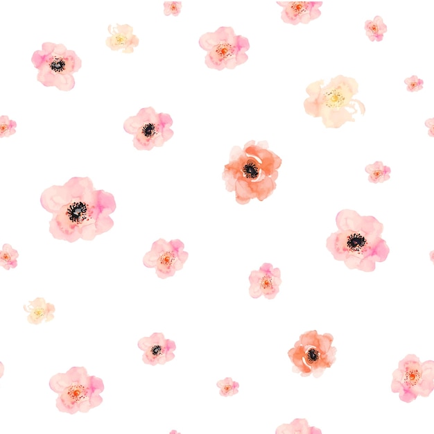 Hand drawn watercolor seamless pattern with pink flowers Design for prints and fabrics