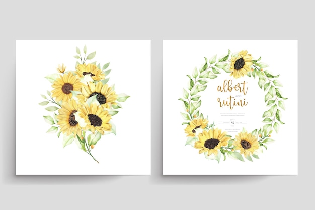 hand drawn watercolor sunflower wedding card set