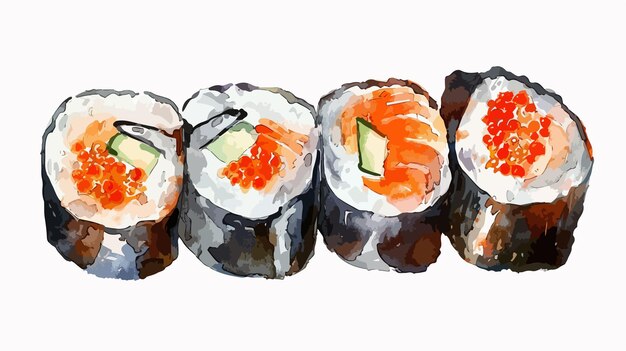 Vector hand drawn watercolor sushi maki in philadelphia style