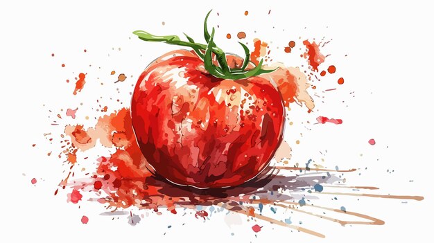 Vector hand drawn watercolor tomato illustration