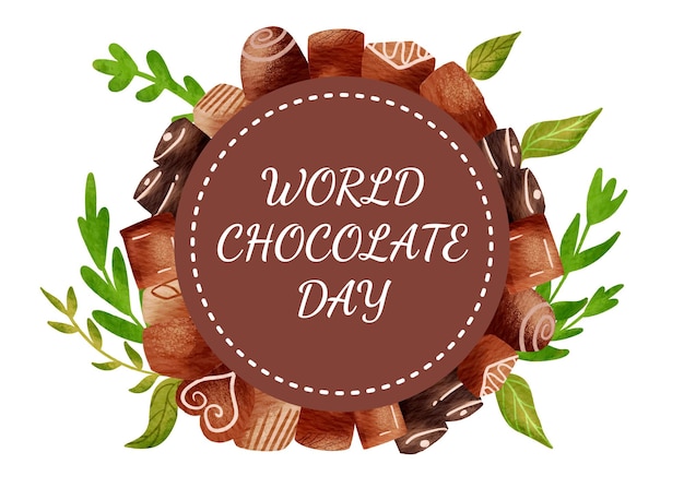 hand drawn watercolor world chocolate day celebration with chocolate sweets and cake