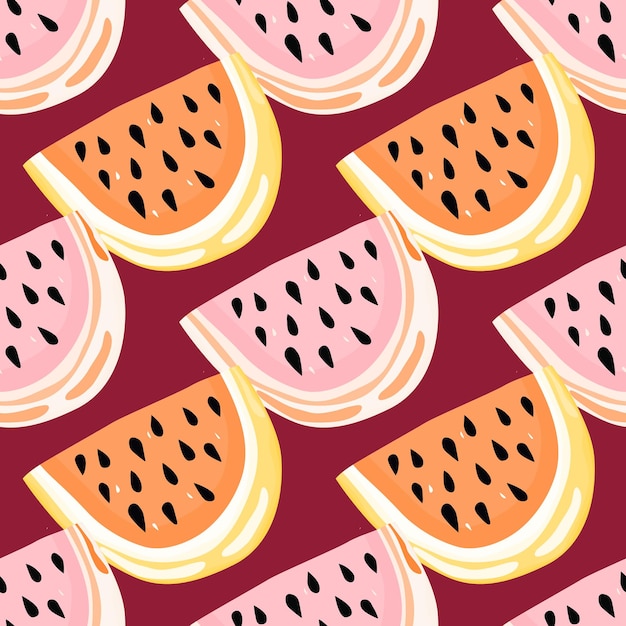 Hand drawn watermelon slices seamless pattern Cute watermelons endless wallpaper Funny fruit backdrop