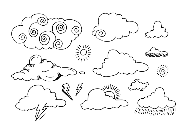 Hand drawn weather collection Flat style vector illustration on white background