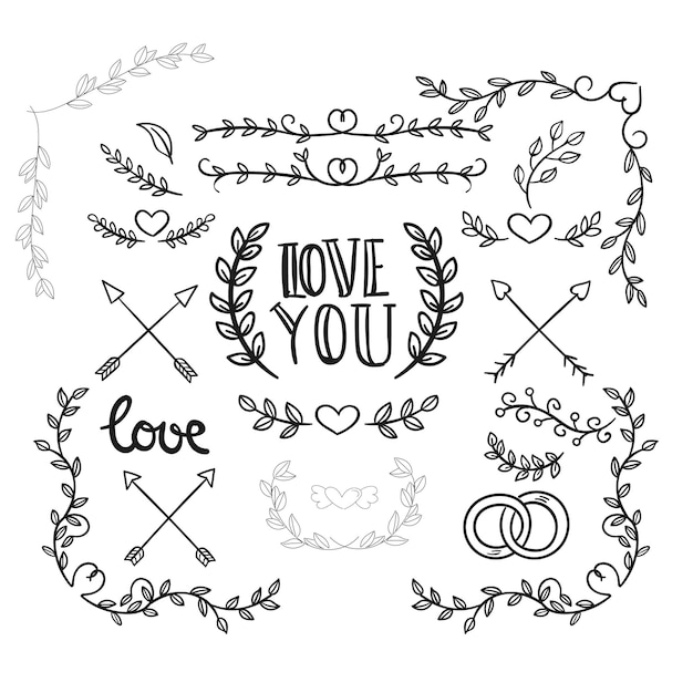 Hand drawn wedding album ornaments black vector