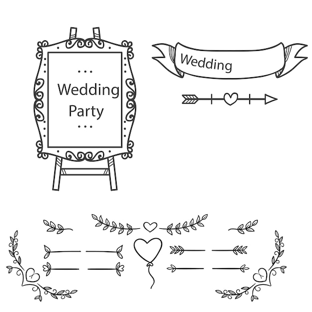 Vector hand drawn wedding album ornaments black vector