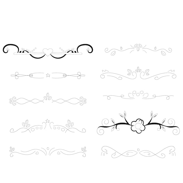 Hand drawn wedding album ornaments black vector