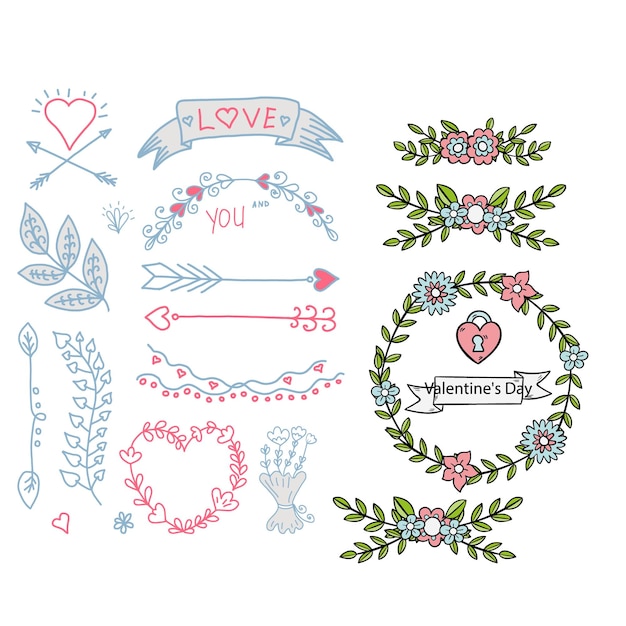 Vector hand drawn wedding album ornaments