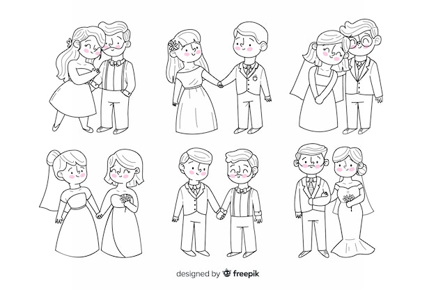 Hand drawn wedding couple collection