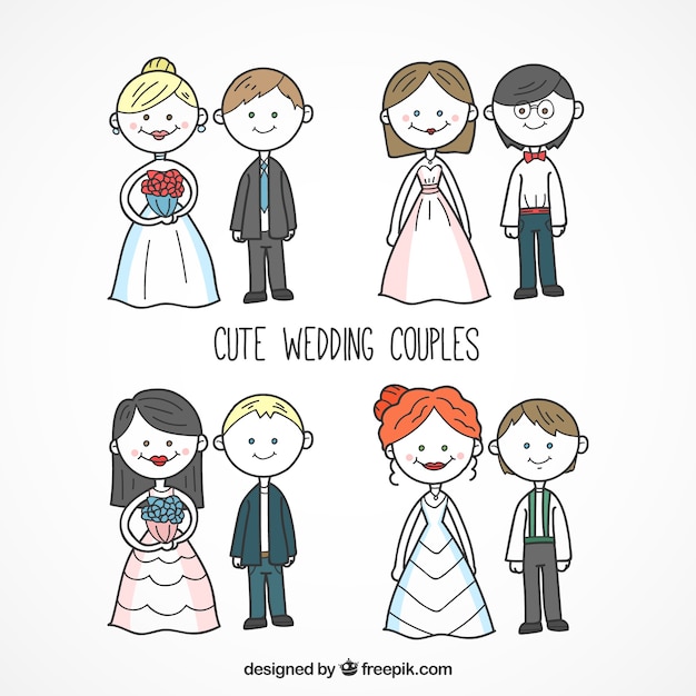 Hand-drawn wedding couples collection