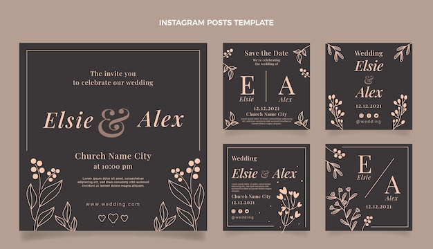 Hand drawn wedding instagram post pack