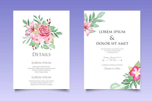 Hand drawn wedding invitation floral and leaves card template