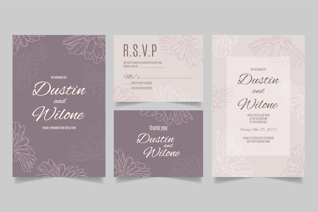 Hand drawn wedding invitation template with flowers