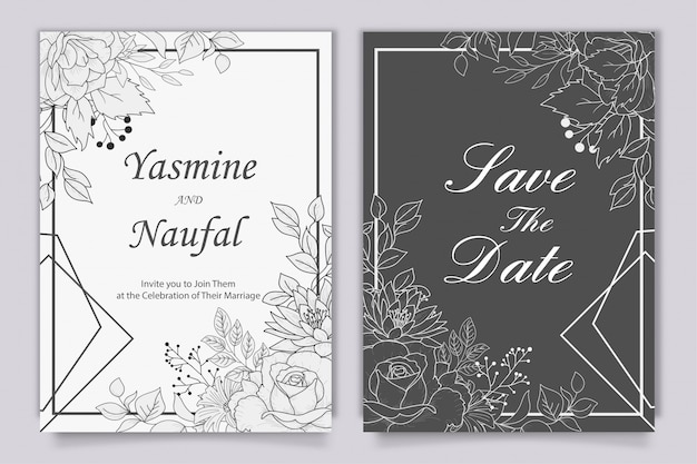 Hand Drawn Wedding Invitation Template with Flowers