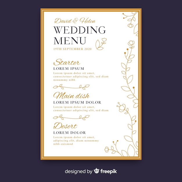 Hand drawn wedding menu template