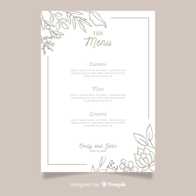 Hand drawn wedding menu template