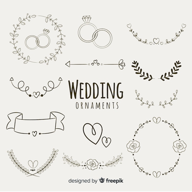 Vector hand drawn wedding ornament collection