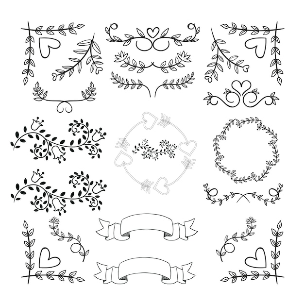 hand drawn wedding ornaments collection vector design illustration