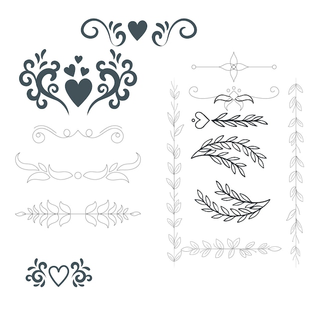 Vector hand drawn wedding ornaments collection vector design illustration