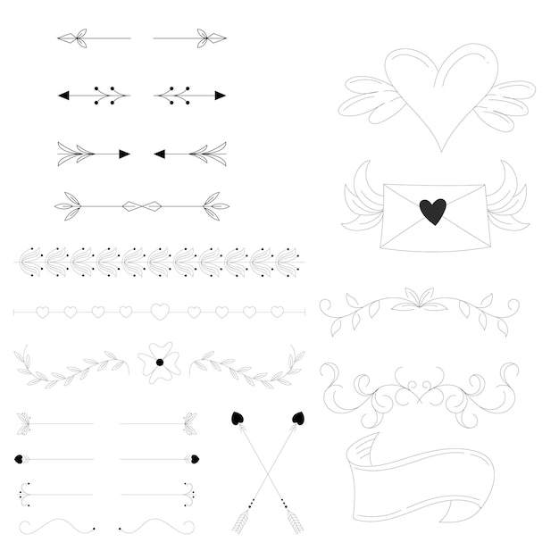 hand drawn wedding ornaments collection vector design illustration