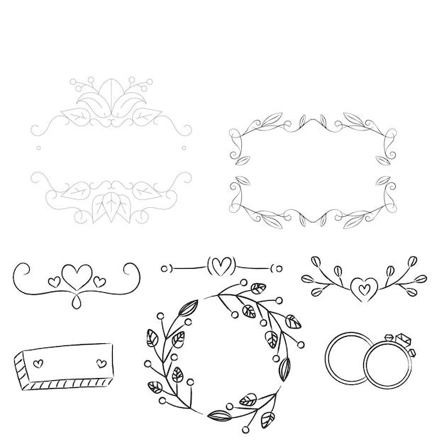 hand drawn wedding ornaments collection vector design illustration