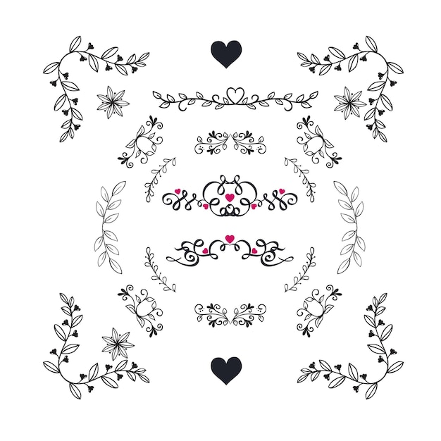 hand drawn wedding ornaments collection vector design illustration