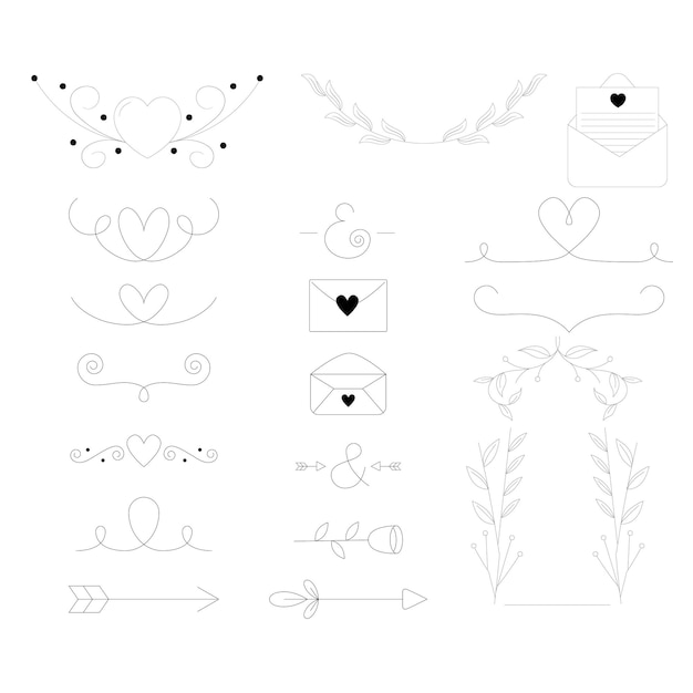 hand drawn wedding ornaments collection vector design illustration