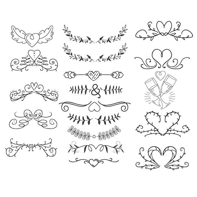 Vector hand drawn wedding ornaments collection vector design illustration