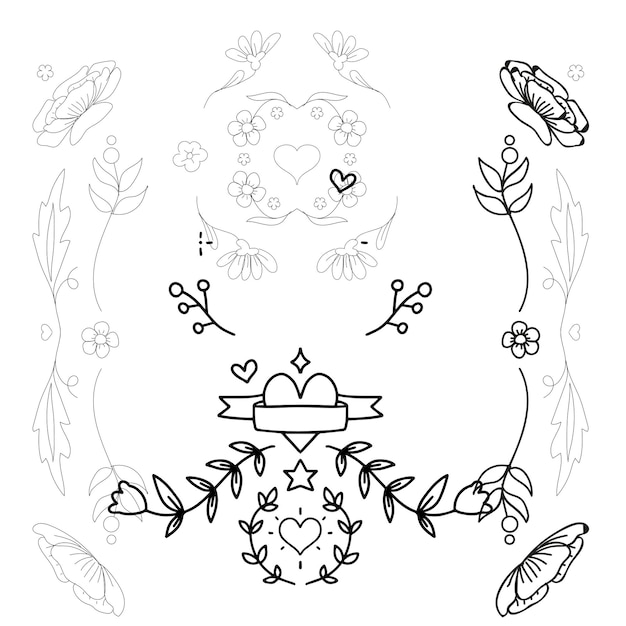 Vector hand drawn wedding ornaments collection vector design illustration