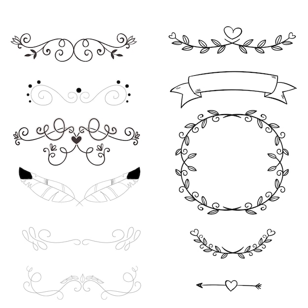 Vector hand drawn wedding ornaments collection vector design illustration