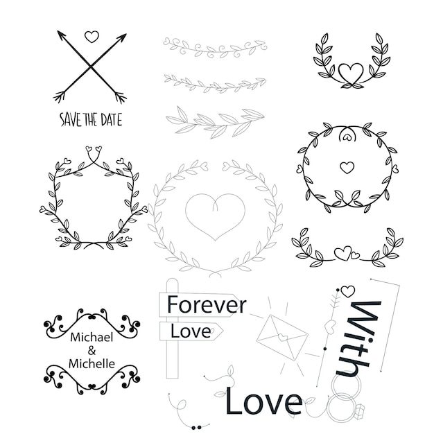 Vector hand drawn wedding ornaments collection vector design illustration