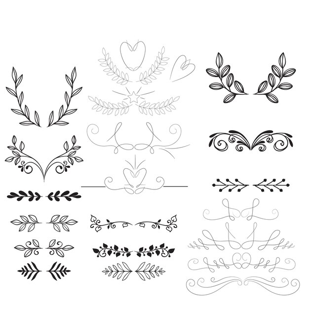 Vector hand drawn wedding ornaments collection vector design illustration