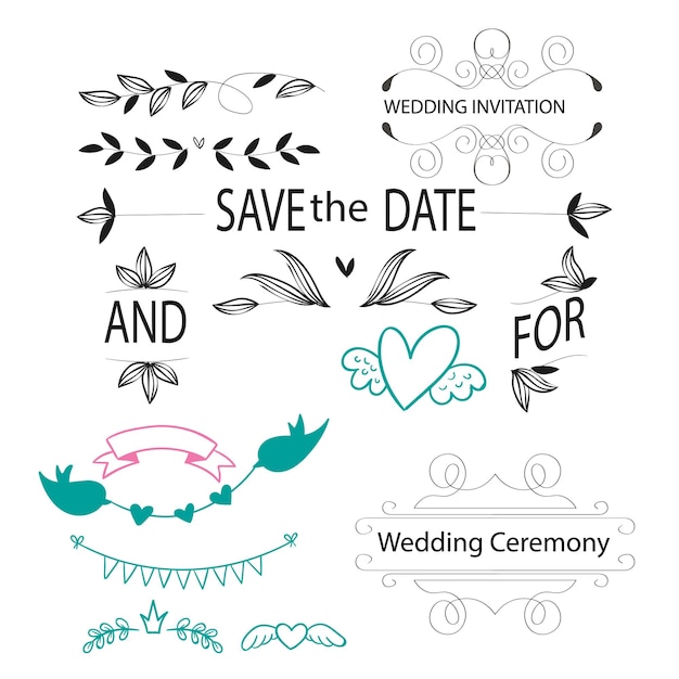 hand drawn wedding ornaments collection vector design illustration