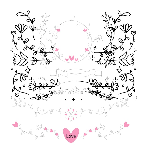 Vector hand drawn wedding ornaments collection vector design illustration