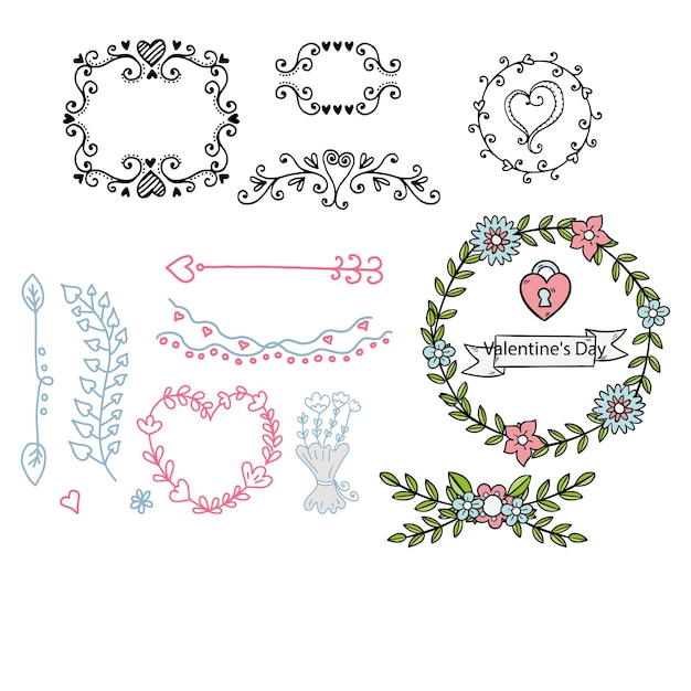 Vector hand drawn wedding ornaments collection vector design illustration