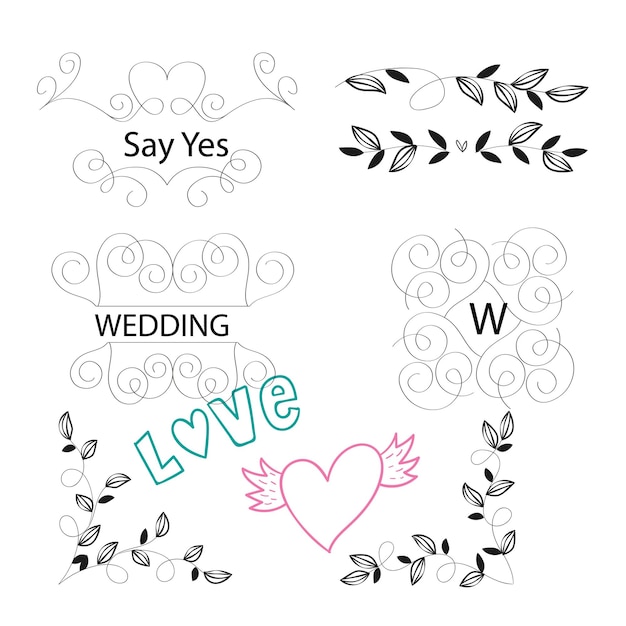 hand drawn wedding ornaments collection vector design illustration