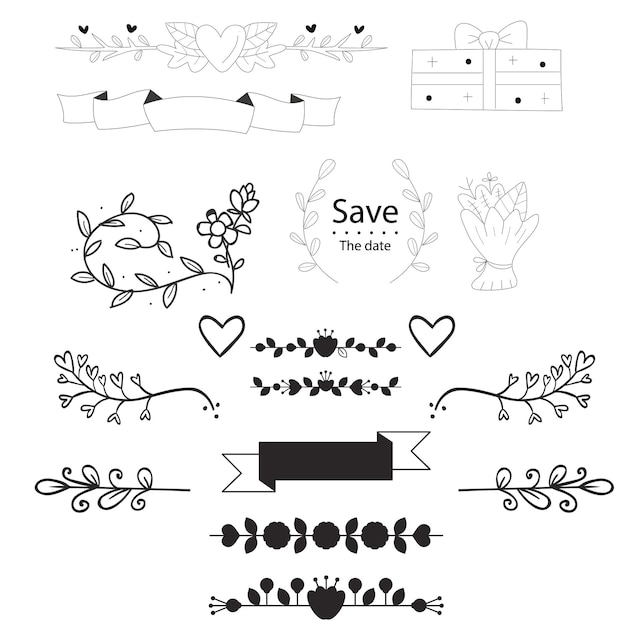 hand drawn wedding ornaments collection vector design illustration