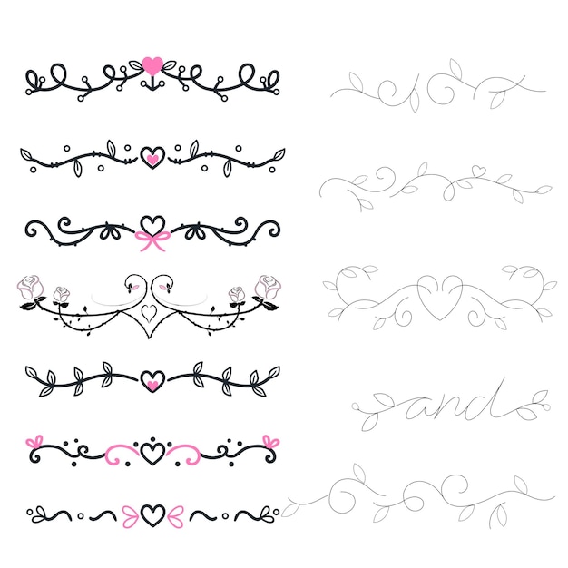 hand drawn wedding ornaments collection vector design illustration