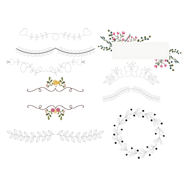 hand drawn wedding ornaments collection vector design illustration