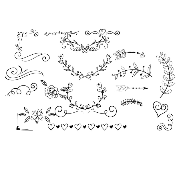 hand drawn wedding ornaments collection vector design illustration