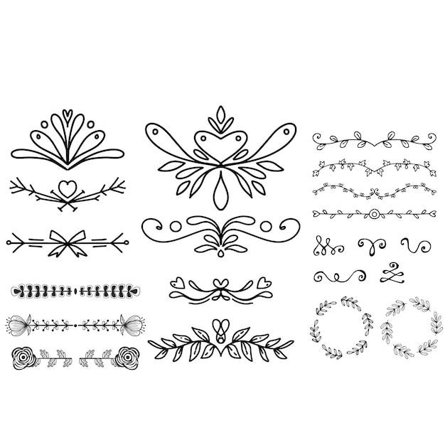 Vector hand drawn wedding ornaments collection vector design illustration