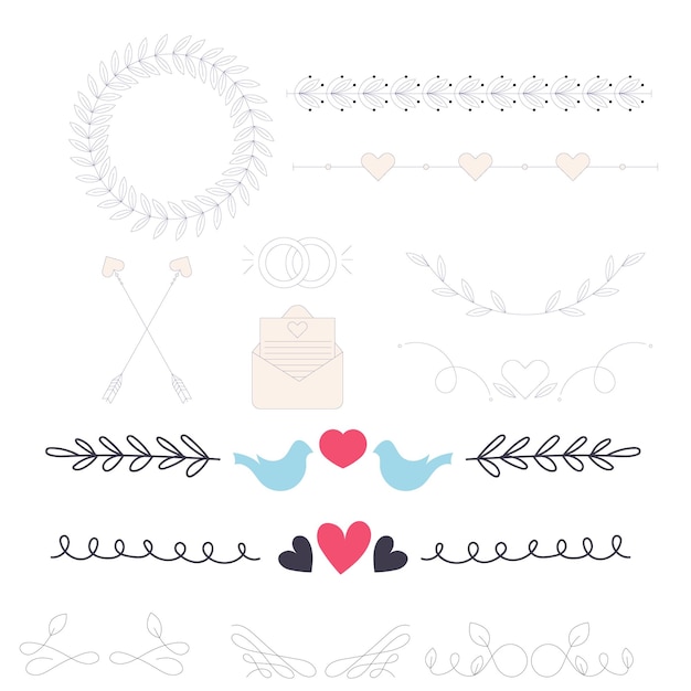 Vector hand drawn wedding ornaments collection vector design illustration